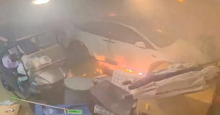 Jaw Dropping Video Shows Tesla Going Up In Flames Inside Flooded Garage In Florida Following Hurricane Helene’s Fury