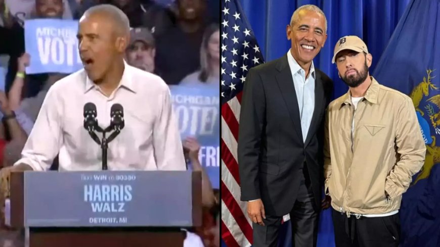 Barack Obama raps Eminem’s Lose Yourself after being introduced to stage by rapper at rally